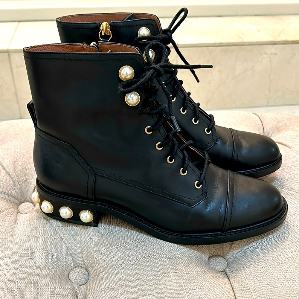 LOUISE et CIE black with pearls combat boots.